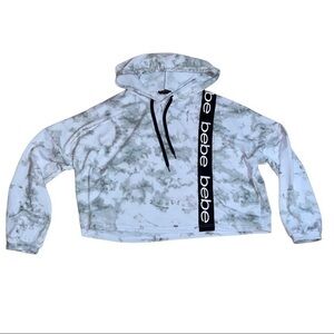 Bebe Cropped Logo Hoodie - Gray Tie Dye - Size Large - NWOT